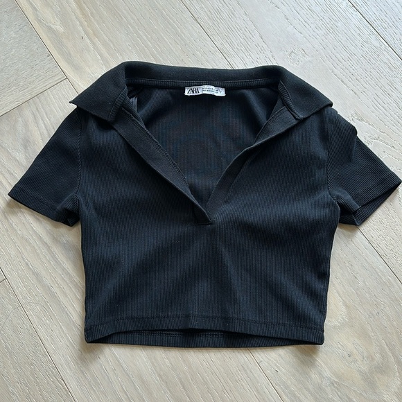 Zara Black Cropped Collared Shirt in Small - Picture 1 of 3